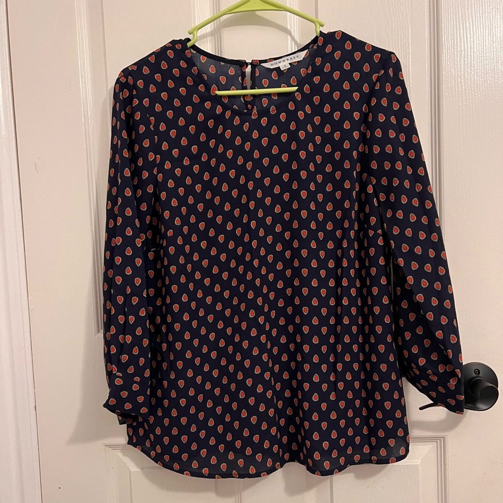 DownEast Navy and reddish-orange Blouse